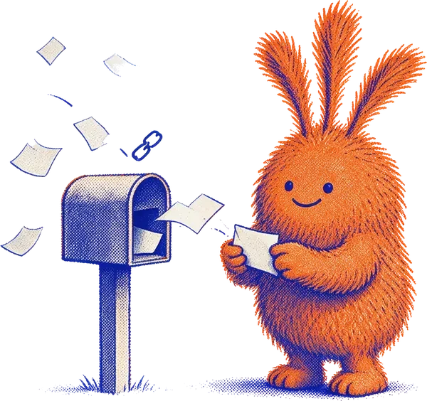 Nuffo at a letterbox, reading a note that just arrived
