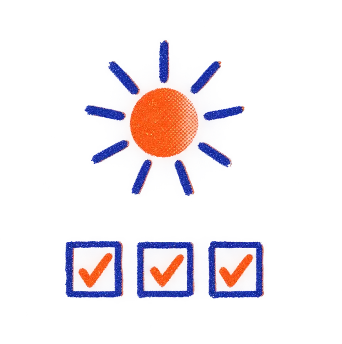 A sun above three ticked checkboxes